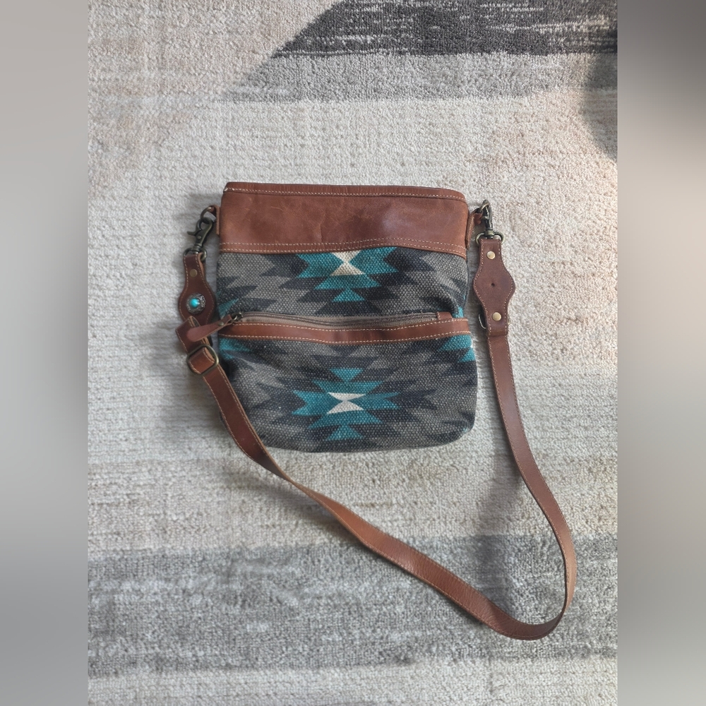 Myra Brown and Teal Patterned Crossbody Bag